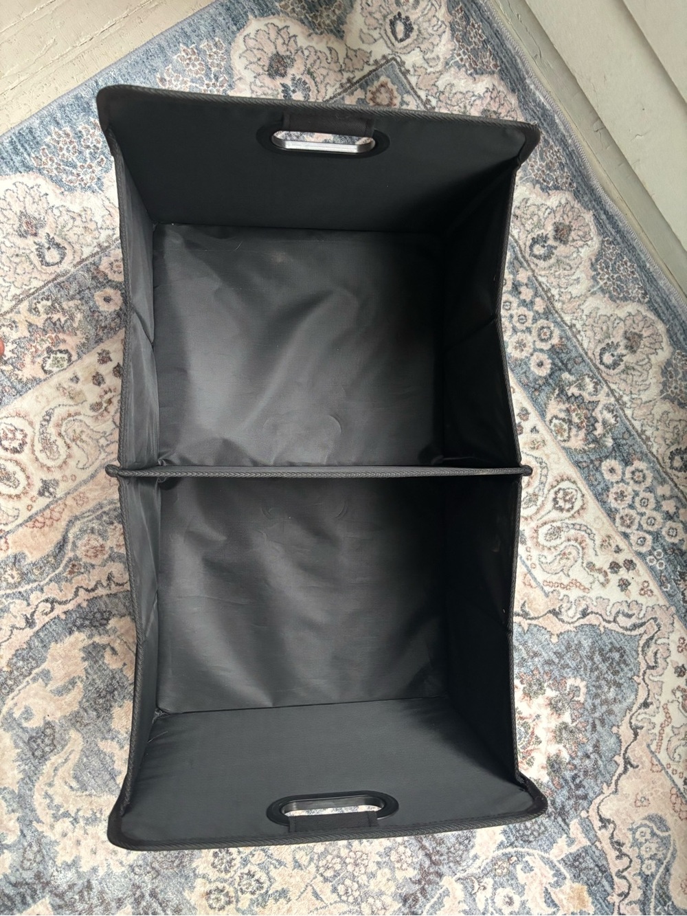 Black Fabric Foldable Storage Bin with Divider and Handles